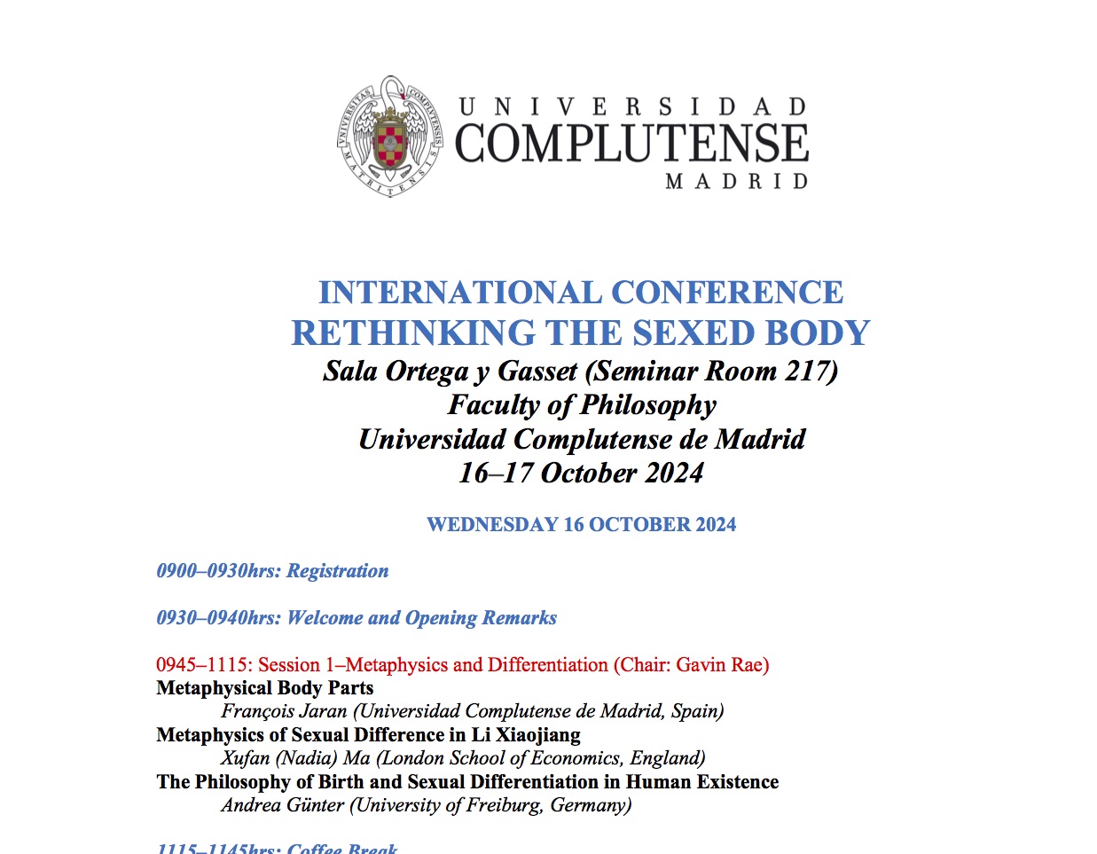 International Conference: Rethinking the sexed body