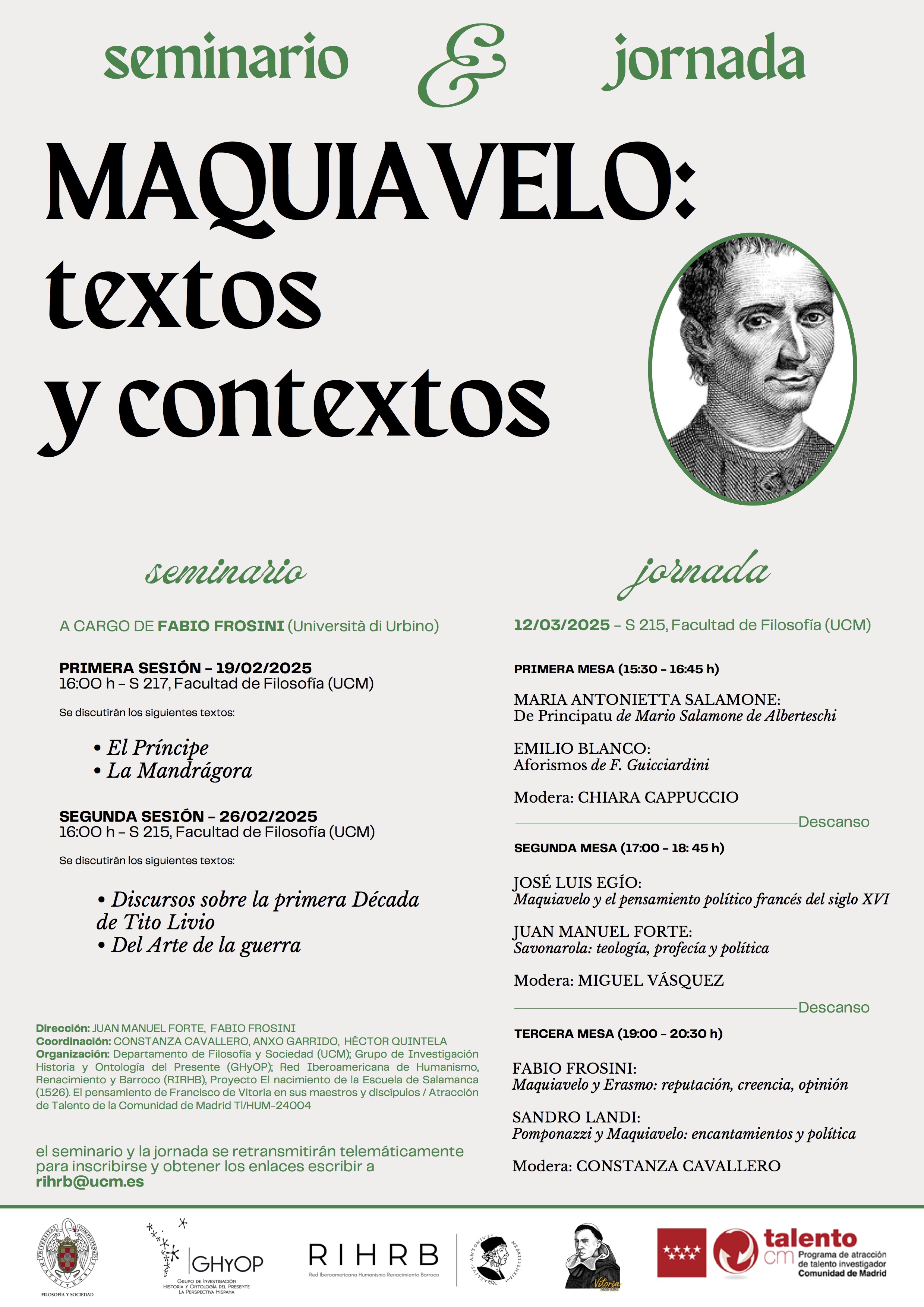 Seminario/Jornada. Maquiavelo: textos y contextos