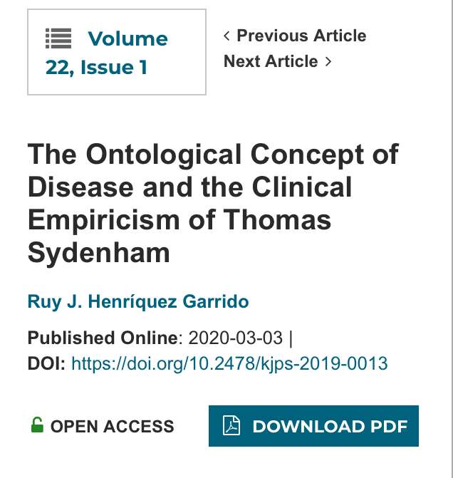 The Ontological Concept of Disease and the Clinical Empiricism of Thomas Sydenham